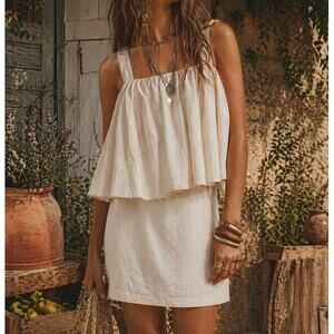 WHIT Anthropologie Boho Mini Dress Sleeveless Flowy Layered Babydoll Linen Silk